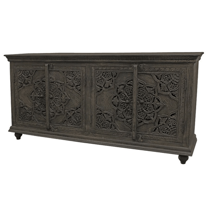 Artisanal Hand-Carved Floral Wooden Sideboard