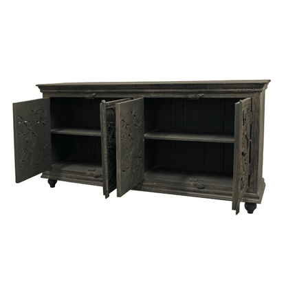 Artisanal Hand-Carved Floral Wooden Sideboard