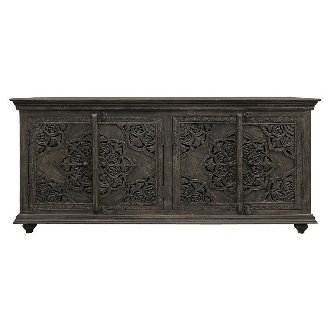 Artisanal Hand-Carved Floral Wooden Sideboard