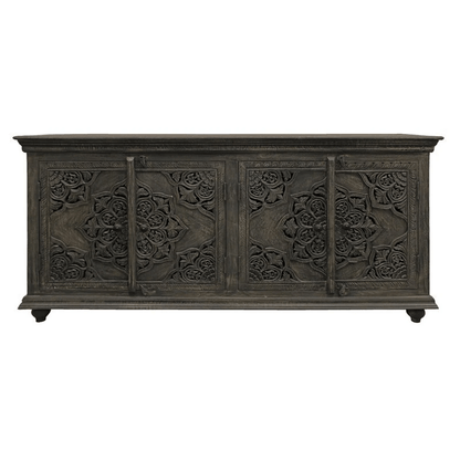 Artisanal Hand-Carved Floral Wooden Sideboard