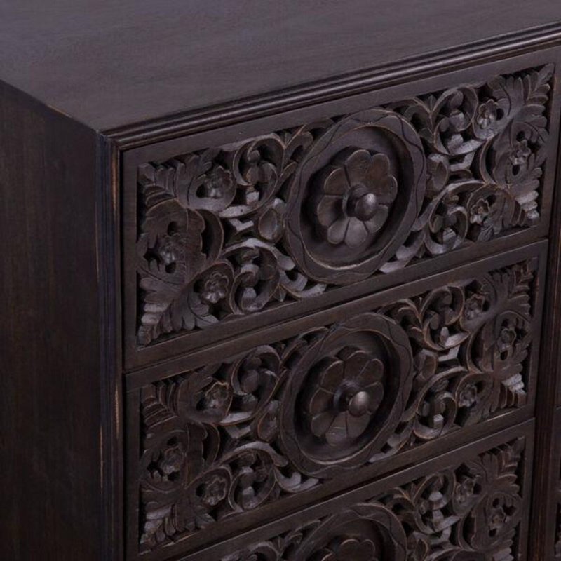 Hand - Carved Solid Wood Six Drawers Dresser | Indian Wooden Furniture Chest of Drawers - Bone Inlay Furnitures