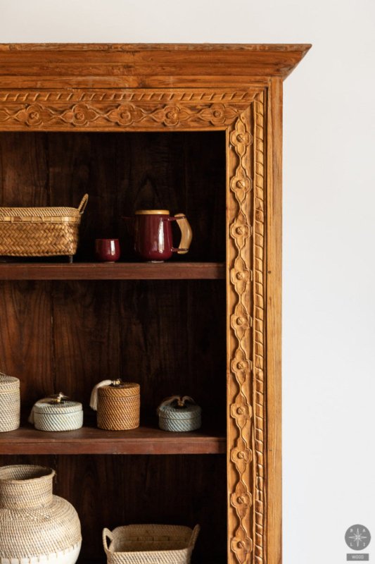 Hand Carved Solid Wooden Bookshelf Bookshelf - Bone Inlay Furnitures