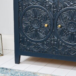 Hand Carved Storage Cabinet | Wooden Hand Carved Small Sideboard Cabinet - Bone Inlay Furnitures