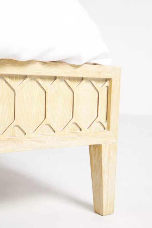 Hand Carved Textured Trellis Bed | Wooden Platform Bed in Natural Color Beds & Bed Frames - Bone Inlay Furnitures