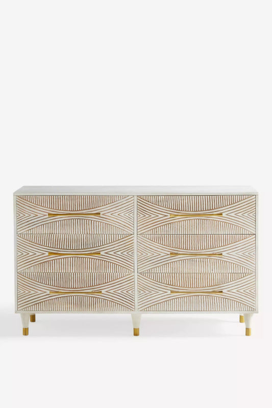 Hand Carved Thalia Living Room Six - Drawer Dresser Chest of Drawers - Bone Inlay Furnitures