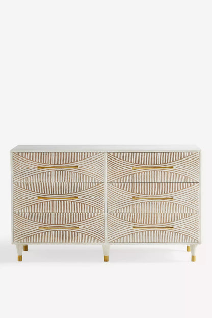 Hand Carved Thalia Living Room Six - Drawer Dresser Chest of Drawers - Bone Inlay Furnitures