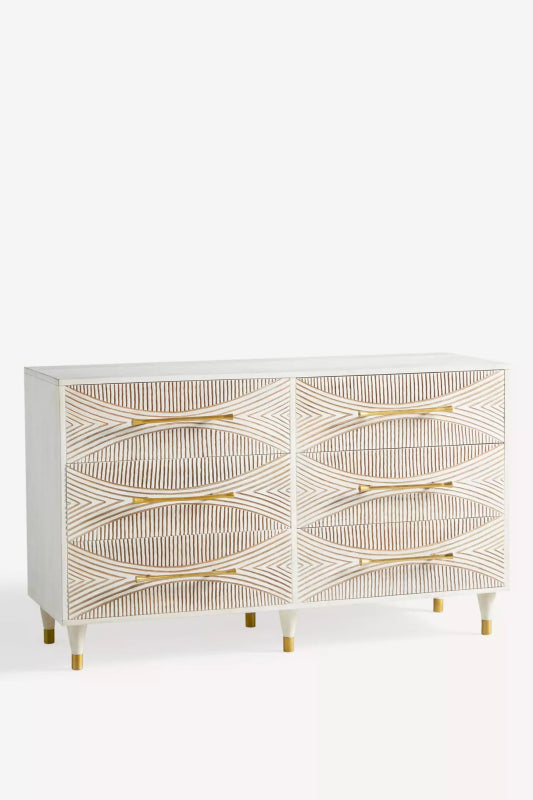 Hand Carved Thalia Living Room Six - Drawer Dresser Chest of Drawers - Bone Inlay Furnitures