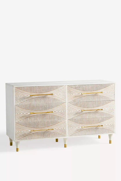 Hand Carved Thalia Living Room Six - Drawer Dresser Chest of Drawers - Bone Inlay Furnitures