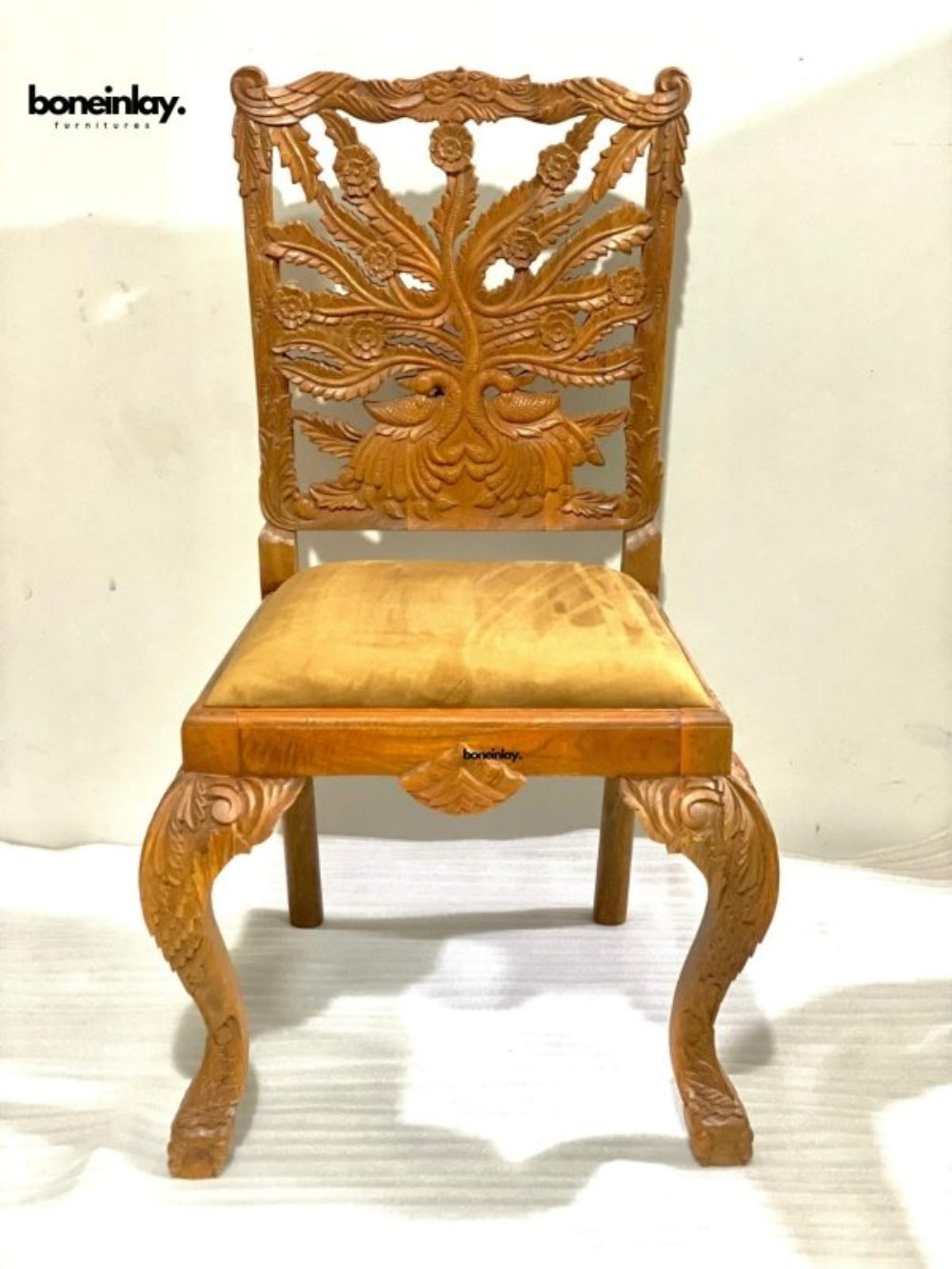Hand Carved Traditional Solid Wood Peacock Dining Chair Dining Chair - Bone Inlay Furnitures