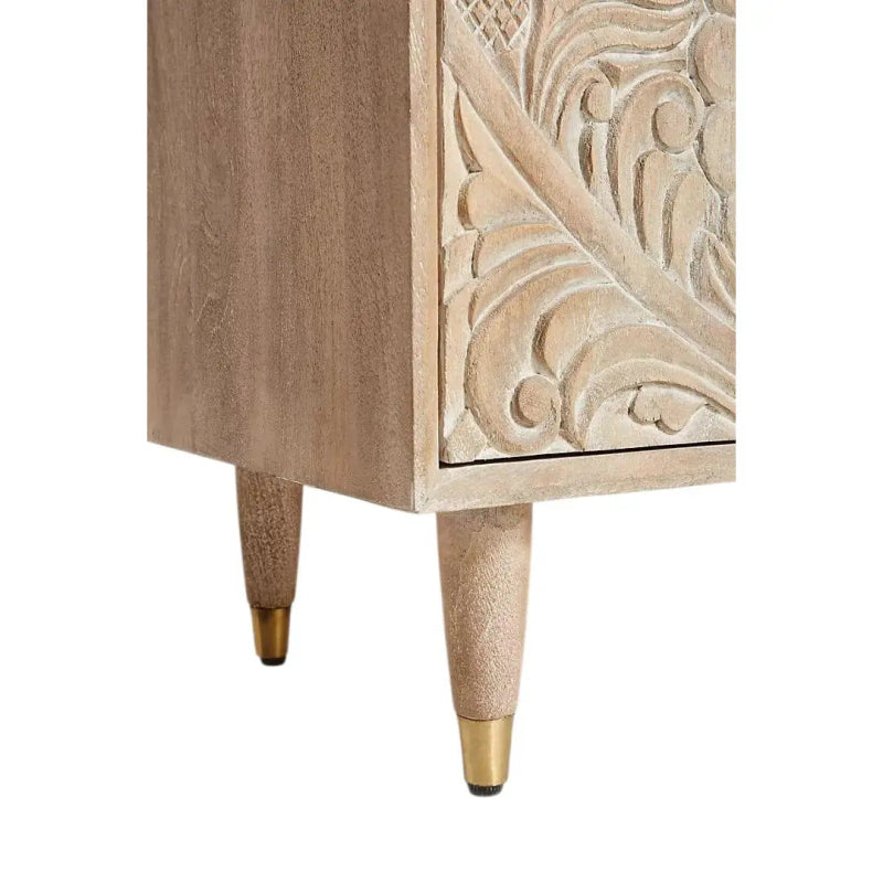 Hand Carved White Color Two Door Custom Design Media Console Media Console - Bone Inlay Furnitures