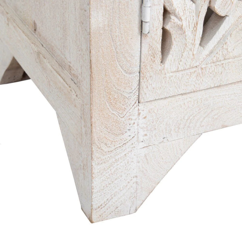 Hand Carved White Floral Armoire – Solid Wood With Carved Doors Storage Closet Armoire - Bone Inlay Furnitures