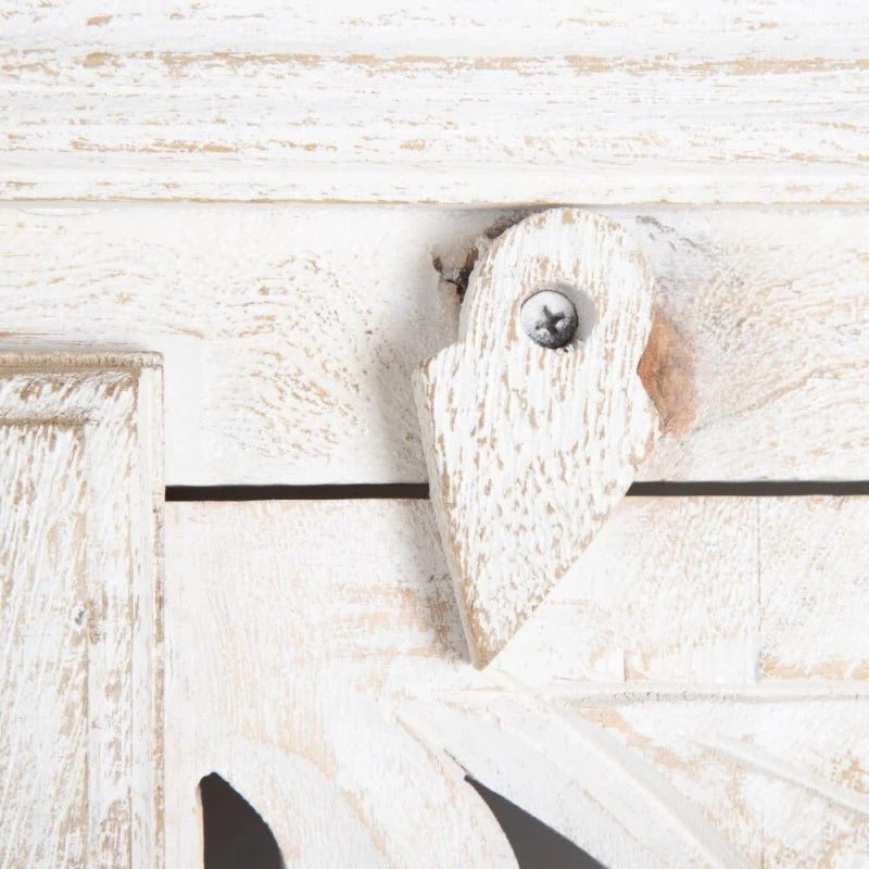 Hand Carved White Floral Armoire – Solid Wood With Carved Doors Storage Closet Armoire - Bone Inlay Furnitures