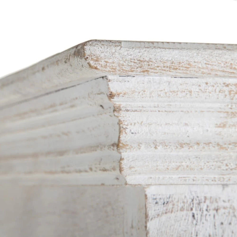 Hand Carved White Floral Armoire – Solid Wood With Carved Doors Storage Closet Armoire - Bone Inlay Furnitures