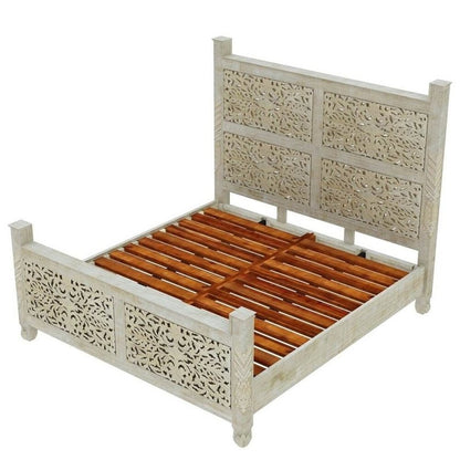 Hand Carved Wooden Bed Beds & Bed Frames - Bone Inlay Furnitures