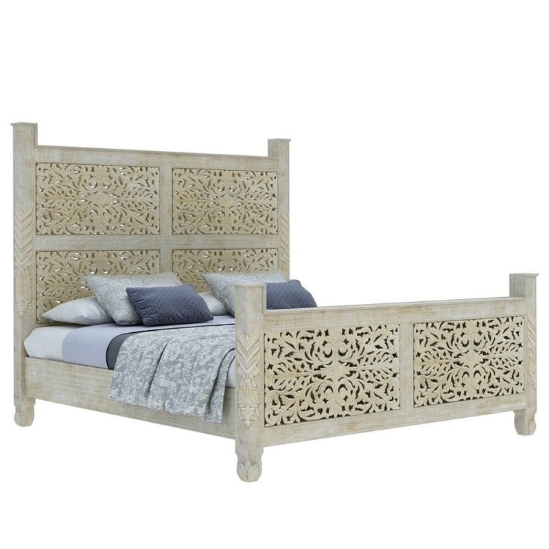 Hand Carved Wooden Bed Beds & Bed Frames - Bone Inlay Furnitures