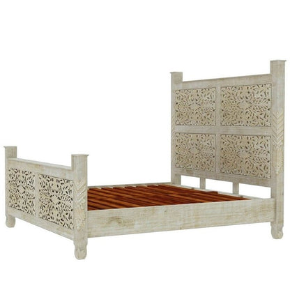 Hand Carved Wooden Bed Beds & Bed Frames - Bone Inlay Furnitures