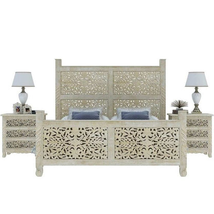 Hand Carved Wooden Bed Beds & Bed Frames - Bone Inlay Furnitures
