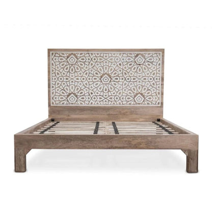 Hand Carved Wooden Bed Indian Design King Size Bed Beds & Bed Frames - Bone Inlay Furnitures