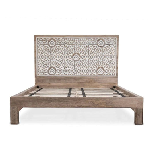 Hand Carved Wooden Bed Indian Design King Size Bed Beds & Bed Frames - Bone Inlay Furnitures