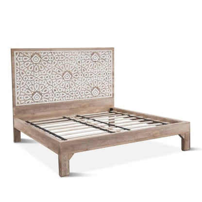 Hand Carved Wooden Bed Indian Design King Size Bed Beds & Bed Frames - Bone Inlay Furnitures