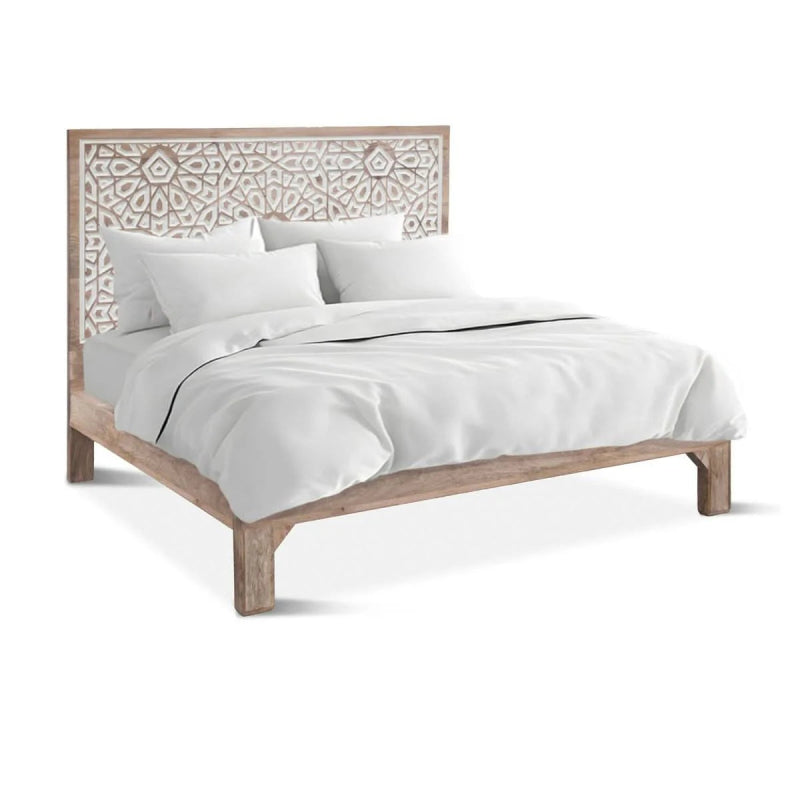 Hand Carved Wooden Bed Indian Design King Size Bed Beds & Bed Frames - Bone Inlay Furnitures