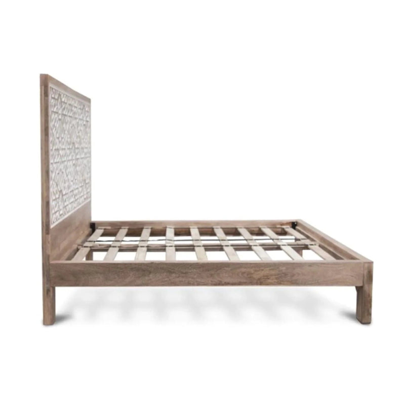 Hand Carved Wooden Bed Indian Design King Size Bed Beds & Bed Frames - Bone Inlay Furnitures