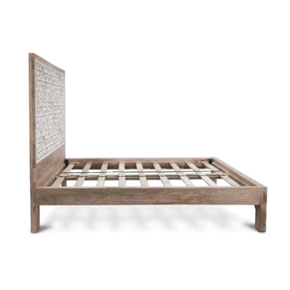 Hand Carved Wooden Bed Indian Design King Size Bed Beds & Bed Frames - Bone Inlay Furnitures