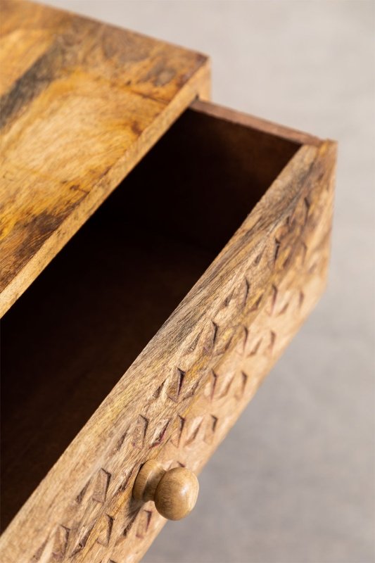 Hand - Carved Wooden Bed Side with Two Drawers Nightstand - Bone Inlay Furnitures