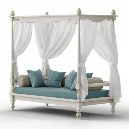 Hand Carved Wooden Canopy Daybeds Daybed - Bone Inlay Furnitures