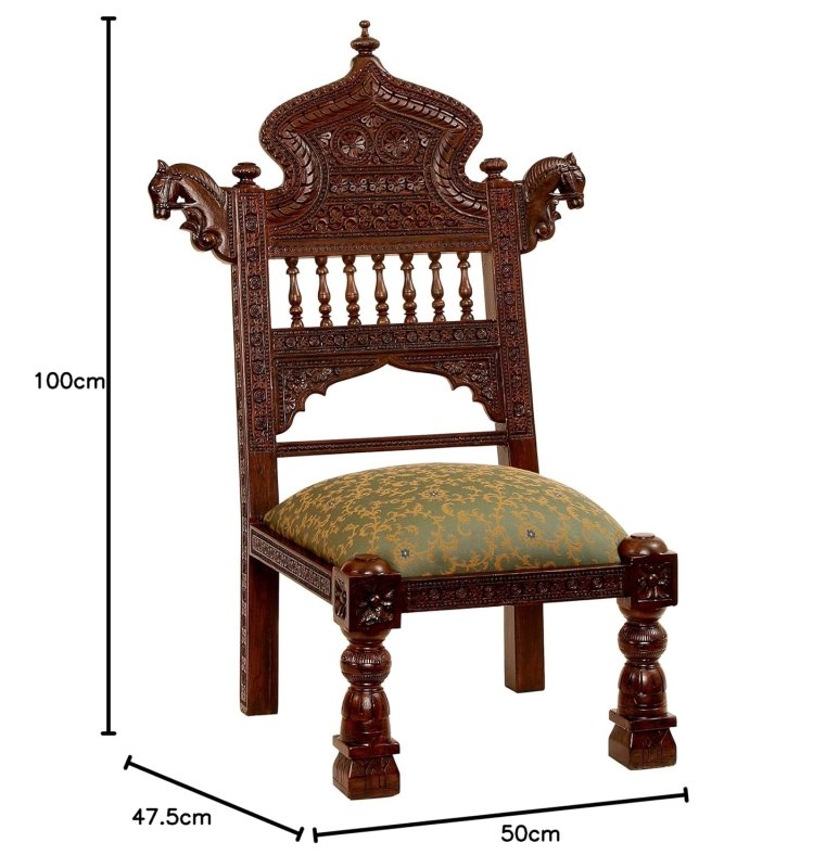 Hand Carved Wooden Low Height Brown Color Chair with Cushion Chair - Bone Inlay Furnitures