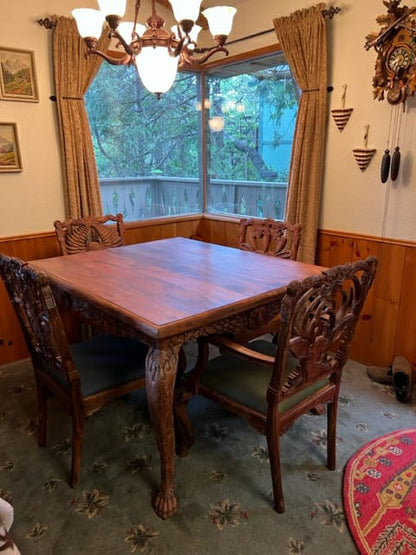Hand - Carved Wooden Menagerie Dining Table and Chair Set (Any Design) Dining Table And Chair Set - Bone Inlay Furnitures