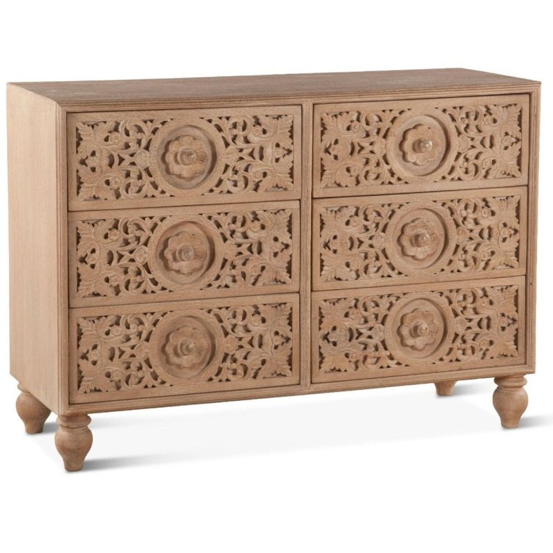 Hand Carved Wooden Six Drawers Dresser | Natural Color Dresser Nightstand - Bone Inlay Furnitures