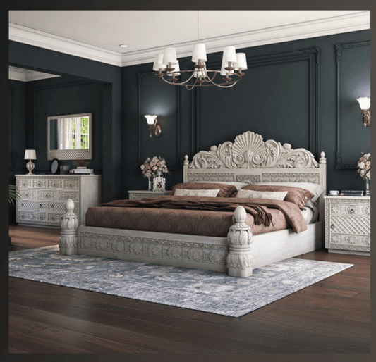 Hand - Carved Wooden Six Piece Bedroom Set Bedroom Set - Bone Inlay Furnitures