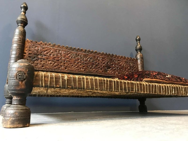 Hand Carved Wooden Vintage Sofa Bench bench - Bone Inlay Furnitures