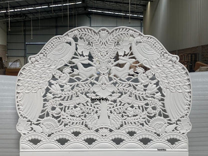 Hand Carved Woodland Bed - Ornate Wooden Traditional Masterpiece Bed - Bone Inlay Furnitures