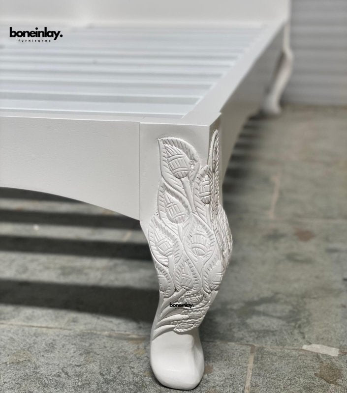 Hand Carved Woodland Bed - Ornate Wooden Traditional Masterpiece Bed - Bone Inlay Furnitures
