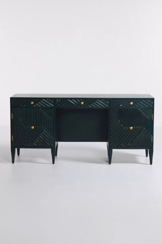 Hand Carved Work Desk in Indigo Color | Wooden Laptop Desk work desk - Bone Inlay Furnitures