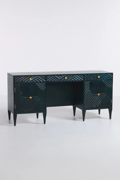 Hand Carved Work Desk in Indigo Color | Wooden Laptop Desk work desk - Bone Inlay Furnitures