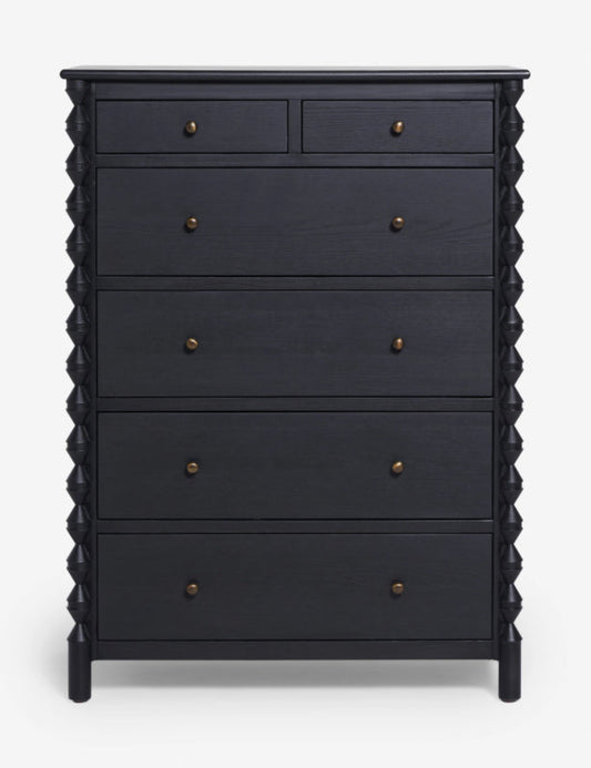 Hand - Crafted Black Solid Wood Tall Dresser Six Drawer Storage Drawer Dresser - Bone Inlay Furnitures