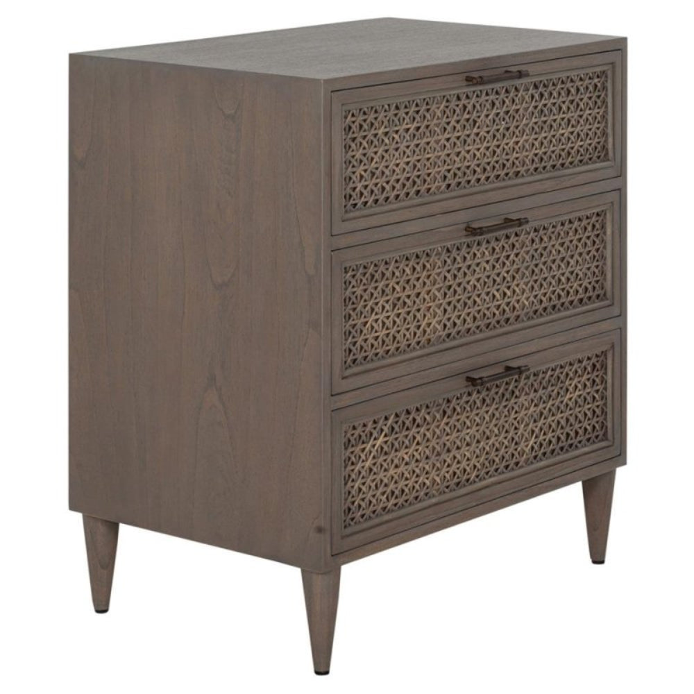 Hand - Crafted Coastal Beach Woven Rattan Brown Solid Wood Nightstand Nightstand - Bone Inlay Furnitures
