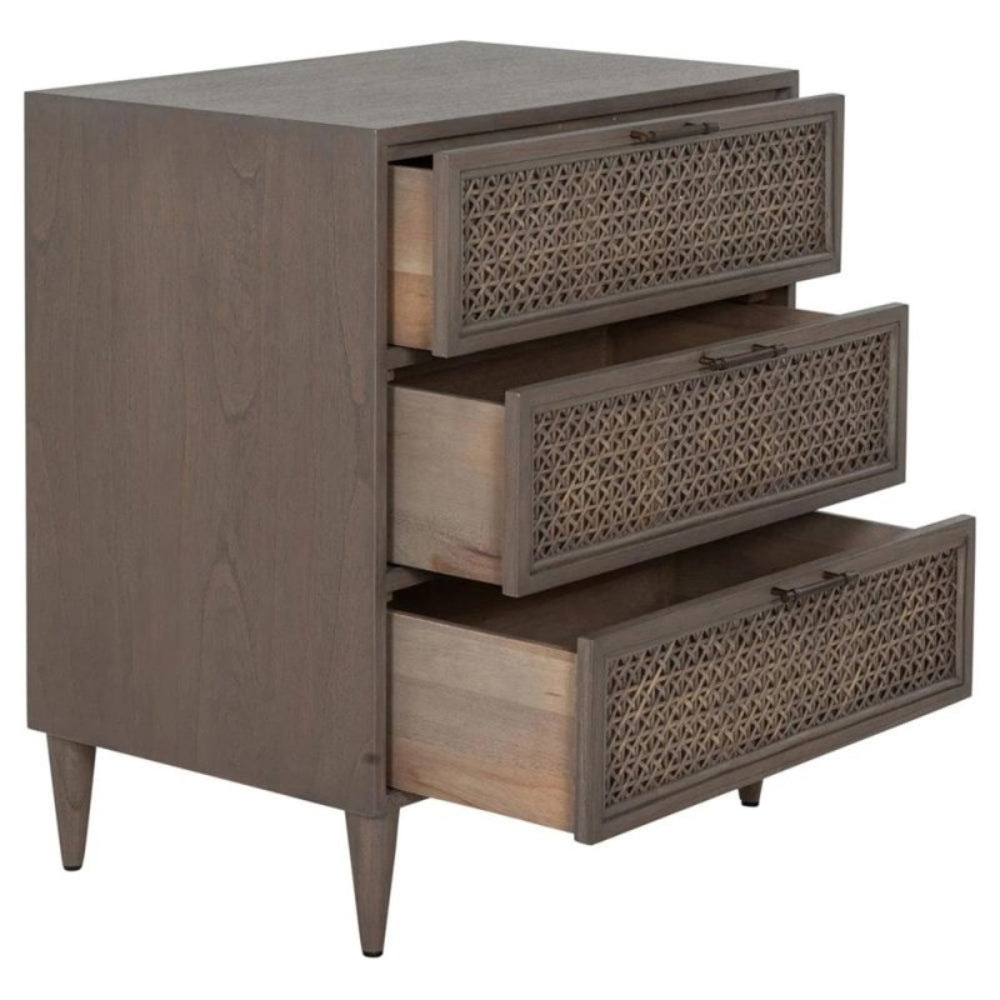 Hand - Crafted Coastal Beach Woven Rattan Brown Solid Wood Nightstand Nightstand - Bone Inlay Furnitures