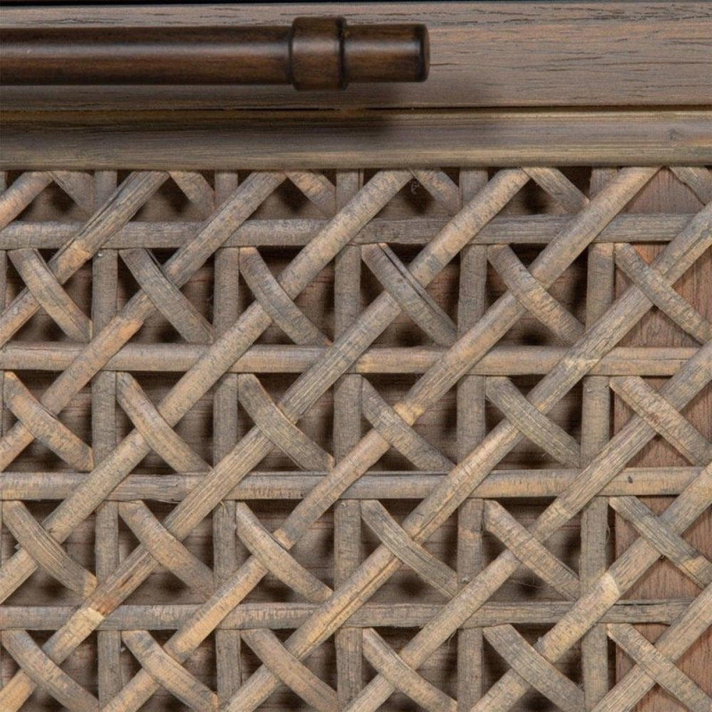 Hand - Crafted Coastal Beach Woven Rattan Brown Solid Wood Nightstand Nightstand - Bone Inlay Furnitures