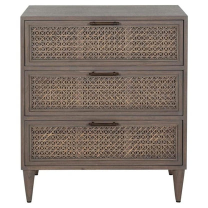 Hand - Crafted Coastal Beach Woven Rattan Brown Solid Wood Nightstand Nightstand - Bone Inlay Furnitures