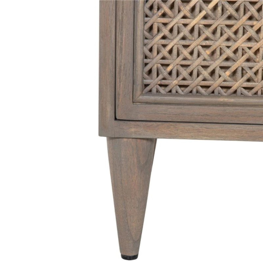 Hand - Crafted Coastal Beach Woven Rattan Brown Solid Wood Nightstand Nightstand - Bone Inlay Furnitures