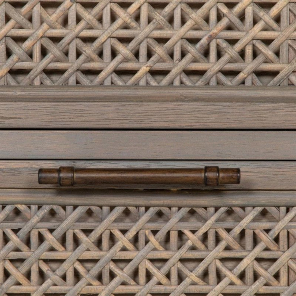 Hand - Crafted Coastal Beach Woven Rattan Brown Solid Wood Nightstand Nightstand - Bone Inlay Furnitures