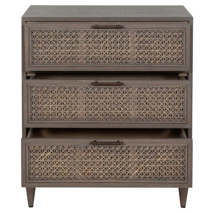 Hand - Crafted Coastal Beach Woven Rattan Brown Solid Wood Nightstand Nightstand - Bone Inlay Furnitures