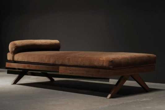 Hand - Crafted Daybed Wooden Upholstered Pierre Jeanneret Daybed With Bolster Daybed - Bone Inlay Furnitures