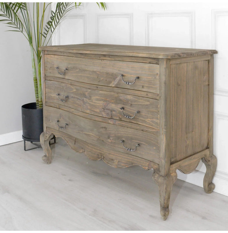 Hand Crafted Rustic French Style Wooden Three Drawer Chest Chest of Drawers - Bone Inlay Furnitures