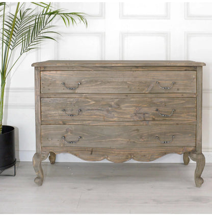Hand Crafted Rustic French Style Wooden Three Drawer Chest Chest of Drawers - Bone Inlay Furnitures
