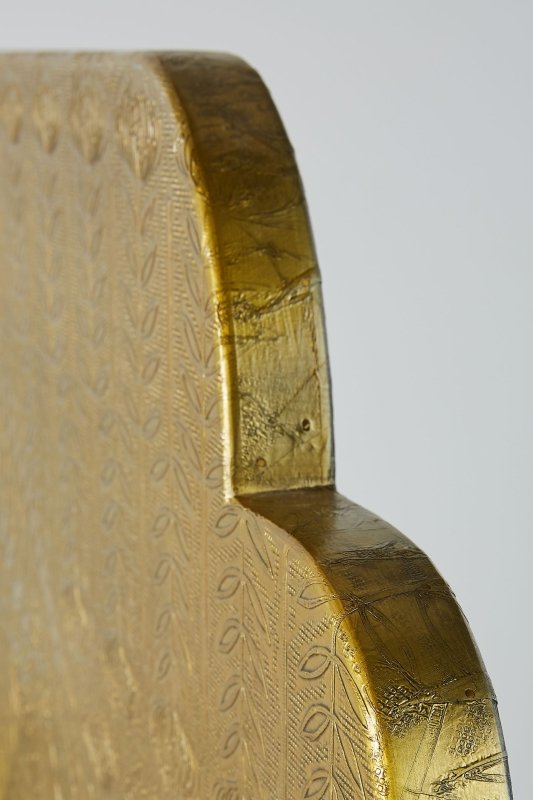 Hand - Embossed Brass Lotus Bed in Metal | Antique White and Golden Metal Bed Beds & Bed Frames - Bone Inlay Furnitures